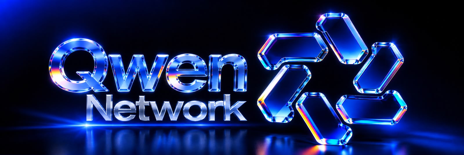 Qwen Network illuminated blue banner
